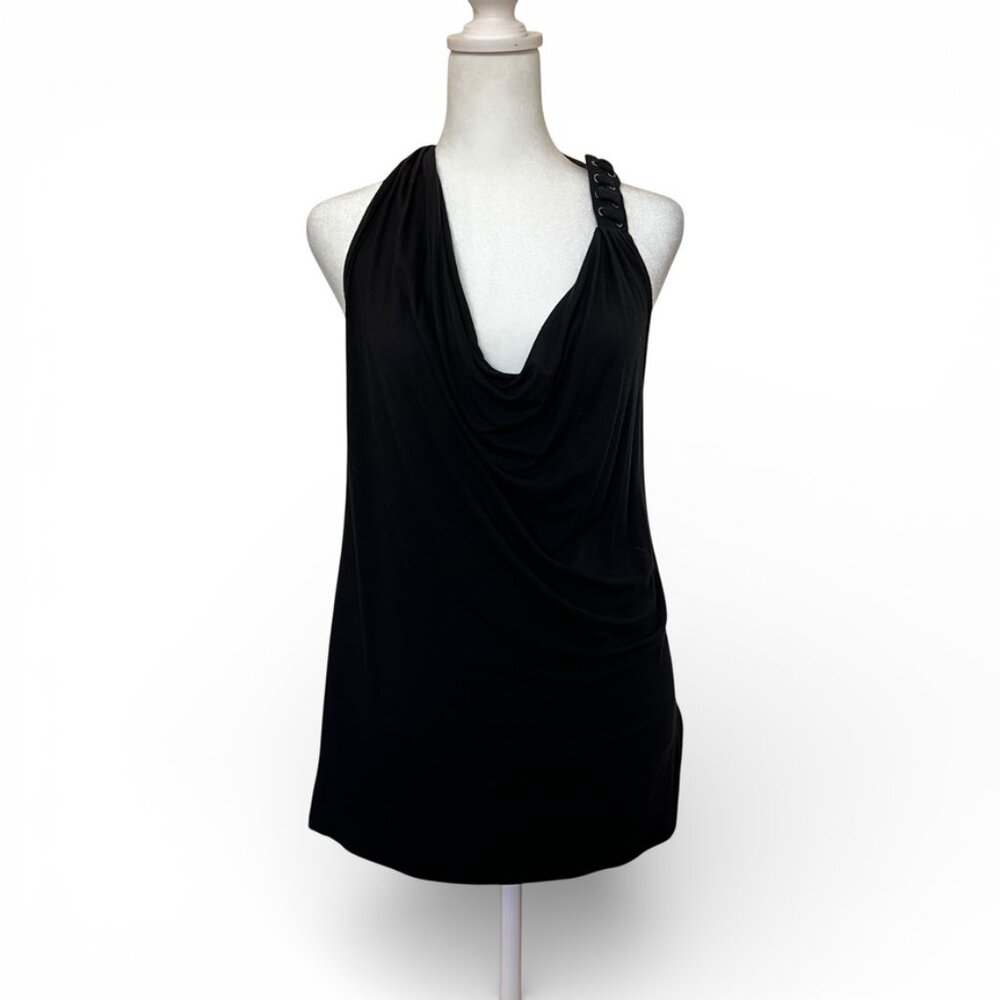 Ella Moss Y2K  Black Cowl Neck Racerback Top Asymmetrical Halter S - Picture 3 of 11